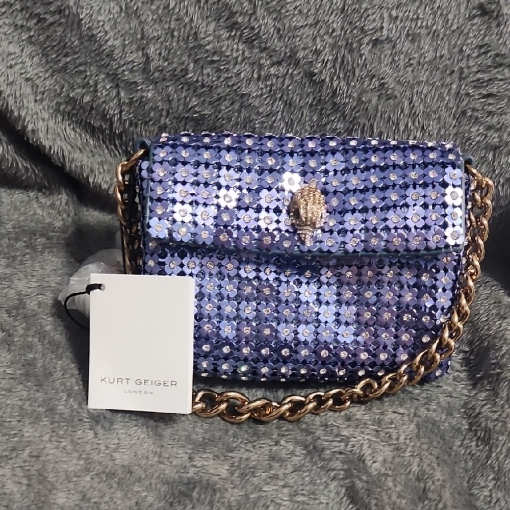 Kurt Geiger Purple Sequin Crossbody Bag with Gold Chain